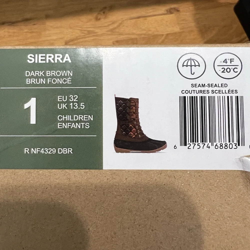 Kamik Sierra Heritage 1898 Waterproof Duck Boots - Dark Brown Quilted Size 1 Kid